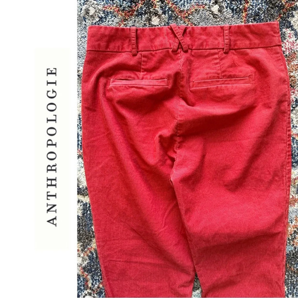 The essential collection by Anthropologie Corduroy Pant Crop Ankle Red Pant Sz 2 - Picture 5 of 6